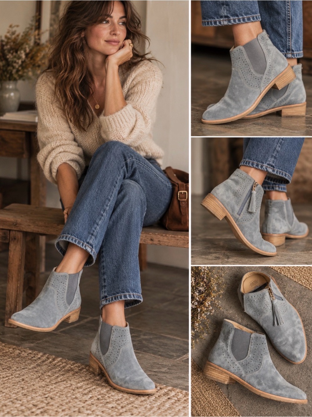 Women's Suede Ankle Boots in soft dusty blue - Stylish Chelsea Boot 8